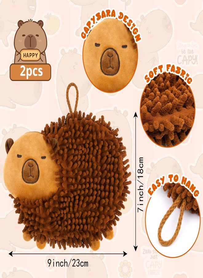 Prewplam 2 Pcs Fuzzy Ball Hand Towels, Cute Capybara Hand Towel Balls with Hanging Loop, Soft Absorbent Microfiber Towels Ball for Kitchen Bathroom - Image 3