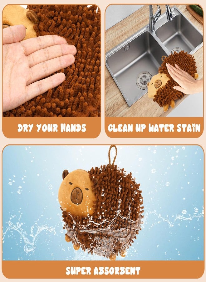 Prewplam 2 Pcs Fuzzy Ball Hand Towels, Cute Capybara Hand Towel Balls with Hanging Loop, Soft Absorbent Microfiber Towels Ball for Kitchen Bathroom - Image 2