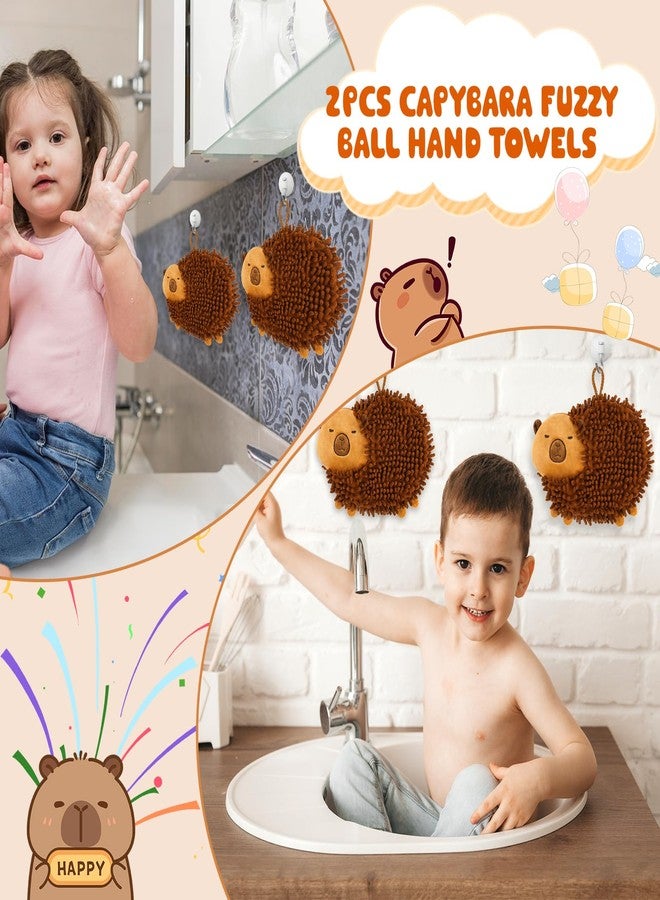 Prewplam 2 Pcs Fuzzy Ball Hand Towels, Cute Capybara Hand Towel Balls with Hanging Loop, Soft Absorbent Microfiber Towels Ball for Kitchen Bathroom - Image 5