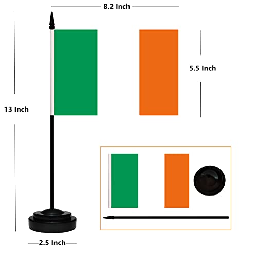 BCLin Ireland Desk Flag Set, 2 Pack Irish Table Office Flags, Small Mini Desktop Flag With 12" Solid Black Pole, Black Base, Miniature Desktop Flag - Image 2