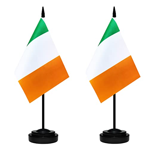 BCLin Ireland Desk Flag Set, 2 Pack Irish Table Office Flags, Small Mini Desktop Flag With 12" Solid Black Pole, Black Base, Miniature Desktop Flag - Image 1