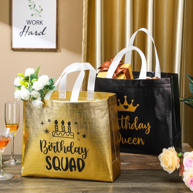 Clysee 10 Pack Reusable Birthday Squad Birthday Queen Gift Bag with Handle Large Tote Bag for Women(Gold, Black) - Image 4