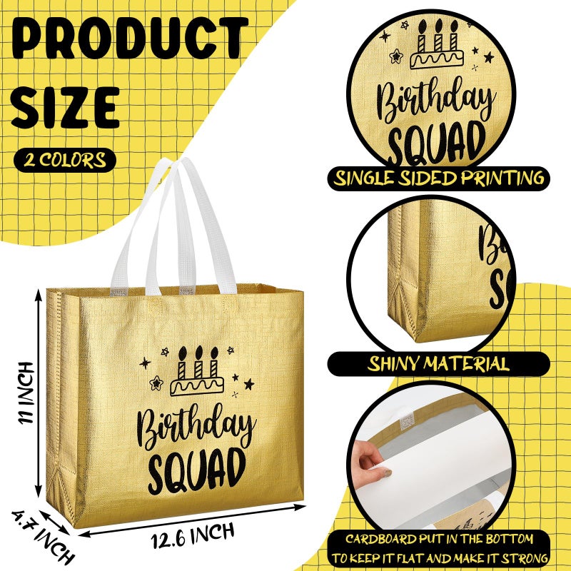 Clysee 10 Pack Reusable Birthday Squad Birthday Queen Gift Bag with Handle Large Tote Bag for Women(Gold, Black) - Image 2