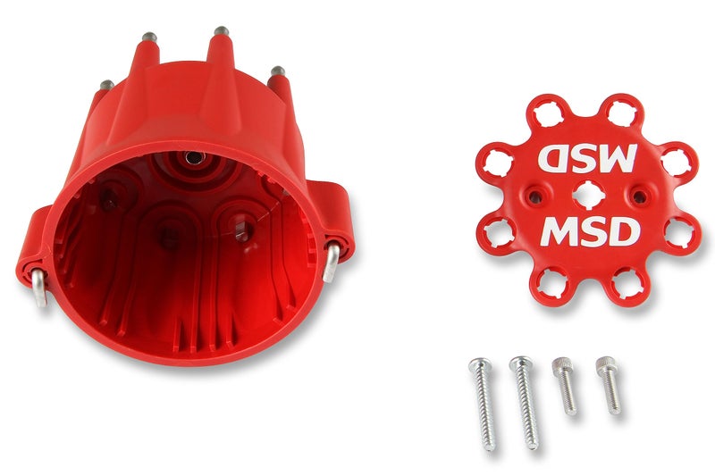 MSD 8433 Red, V8 Distributor Cap With HEI Terminals and Spark Plug Wire Retainer - Image 2