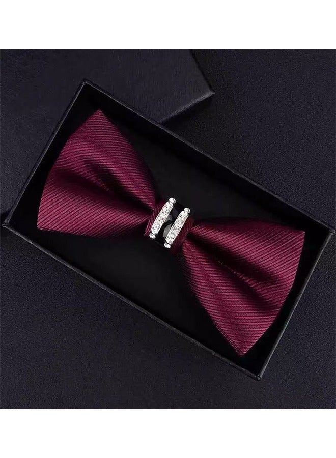 Adjustable Wedding Solid Pattern Bow Tie Maroon - Image 1