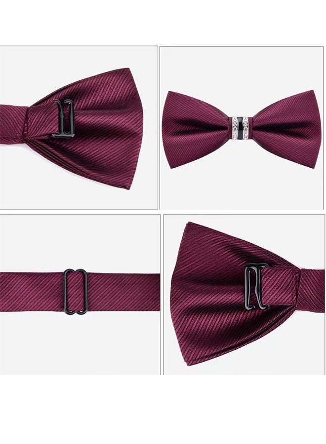 Adjustable Wedding Solid Pattern Bow Tie Maroon - Image 2