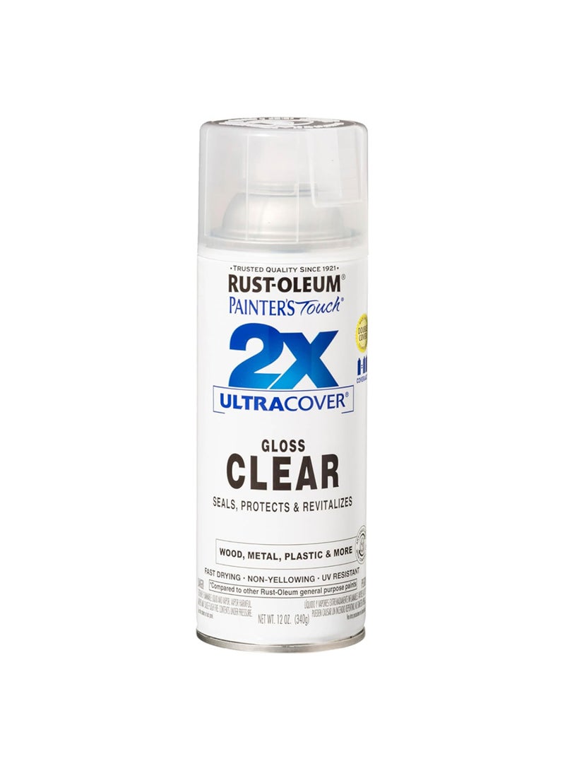 RUST-OLEUM Painter’s Touch 2X Ultra Cover, Gloss Clear Spray Paint, 340g (12oz) – Fast Drying, UV Resistant, Non-Yellowing, Protective Clear Coat for Wood, Metal, Plastic & More-334029 - Image 1
