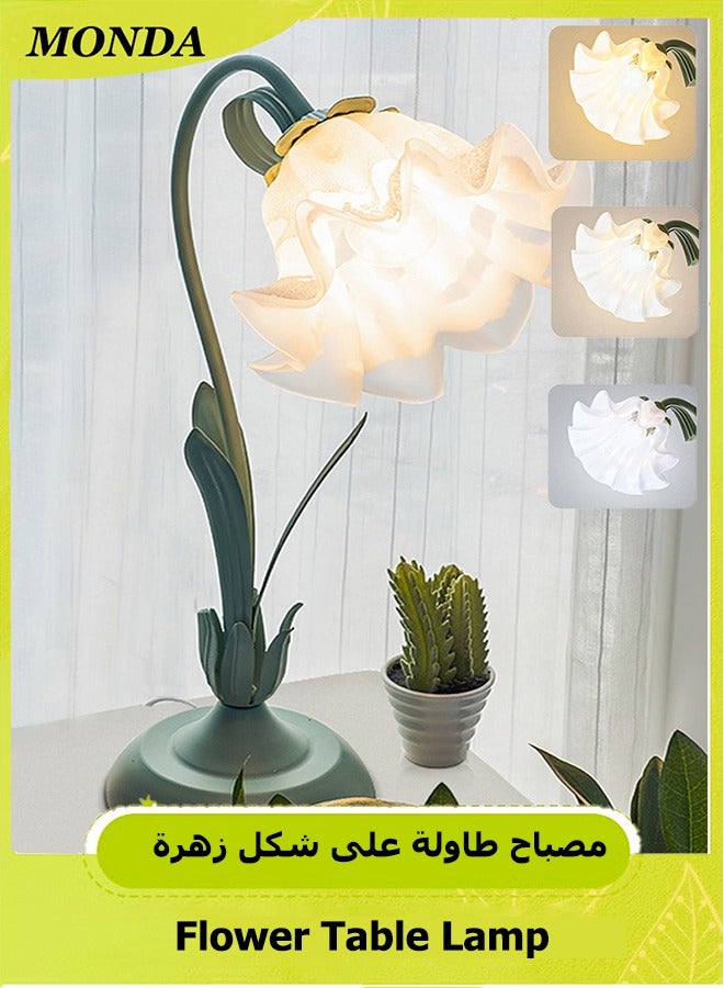 Monda Flower Table Lamp, LED Reading Light Bedside Vintage Flower Night Light, 3 Colors Modes Bedside Lamps Decor, Living Room Bedroom Room Lighting Table Lamps Home Decoration for Living Room Office Reading - Image 2
