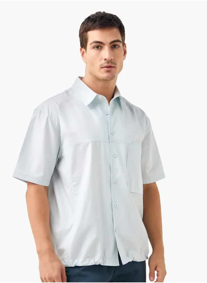 ايكونيك Iconic Collar Shirt with Short Sleeves and Drawstring Hem Detail