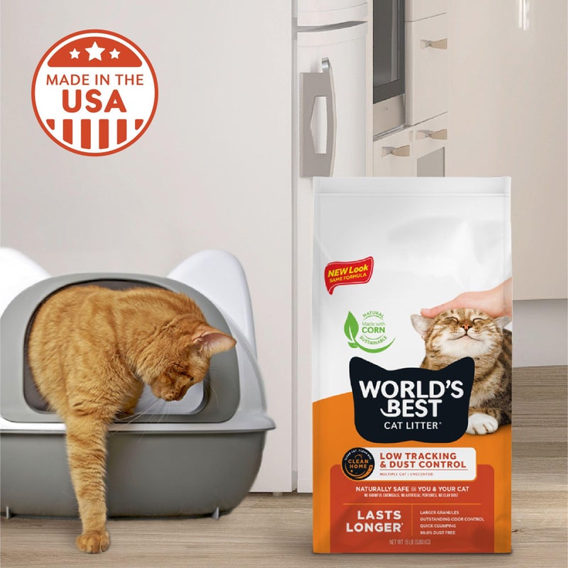 WORLD'S BEST CAT LITTER Low Tracking & Dust Control Multiple Cat Unscented 15-Pounds - Natural Ingredients, Quick Clumping, Flushable & Made in USA - Long-Lasting Odor Control & Easy Scooping - Image 4