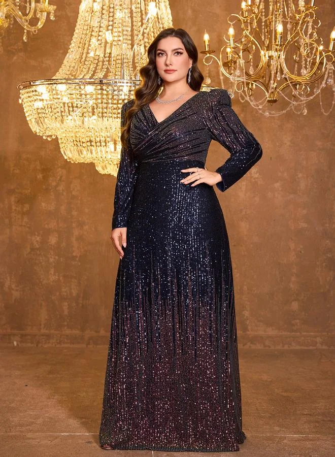 Unithorse Plus Size Navy Blue Sequin A-Line Maxi Dress