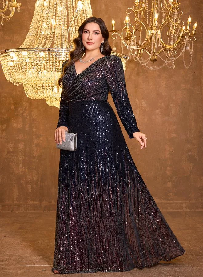 Unithorse Plus Size Navy Blue Sequin A-Line Maxi Dress