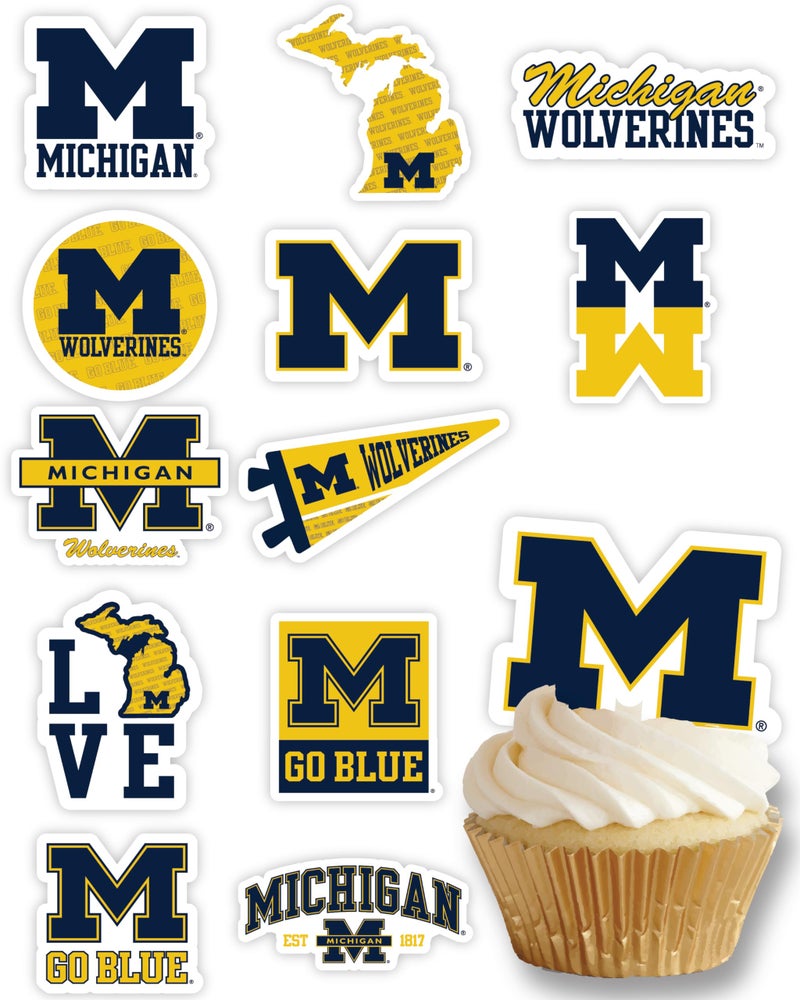 PartyKandy Michigan Wolverines Cupcake Toppers (24 Pcs) University of Michigan Party Supplies for Football  Birthday Gift  Graduation Party Decorations (Michigan Wolverines) - Image 1