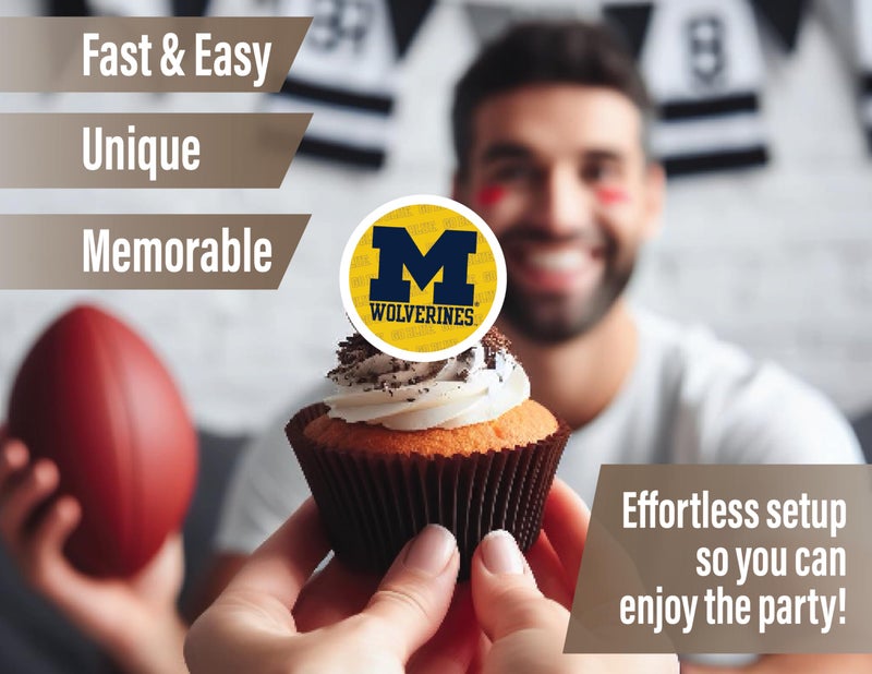 PartyKandy Michigan Wolverines Cupcake Toppers (24 Pcs) University of Michigan Party Supplies for Football  Birthday Gift  Graduation Party Decorations (Michigan Wolverines) - Image 2
