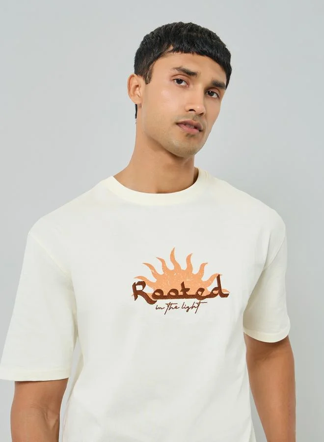 Styli Men Off-White Graphic Print Oversized T-Shirt