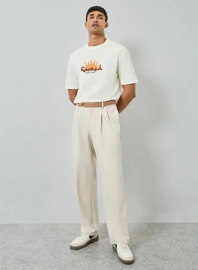 Styli Men Off-White Graphic Print Oversized T-Shirt