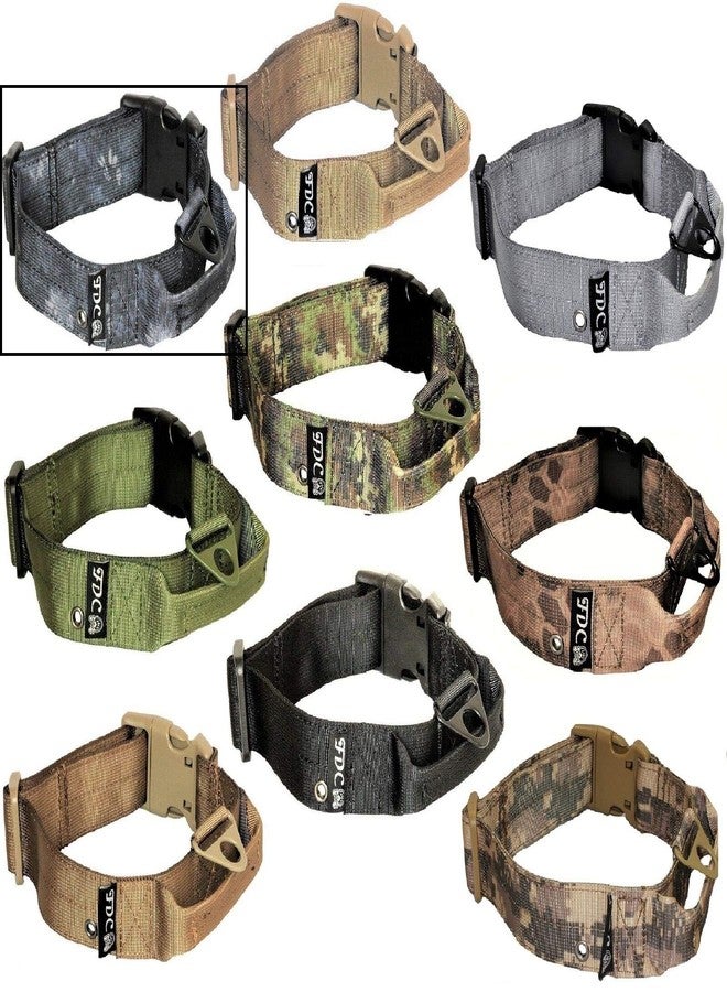 FDC® Dog Tactical Collars with Handle Heavy Duty Training Military Army Width 1.5in Plastic Buckle TAG Hole Medium Large M, L, XL, XXL (L: Neck 14" - 16", Camo Black) - Image 1