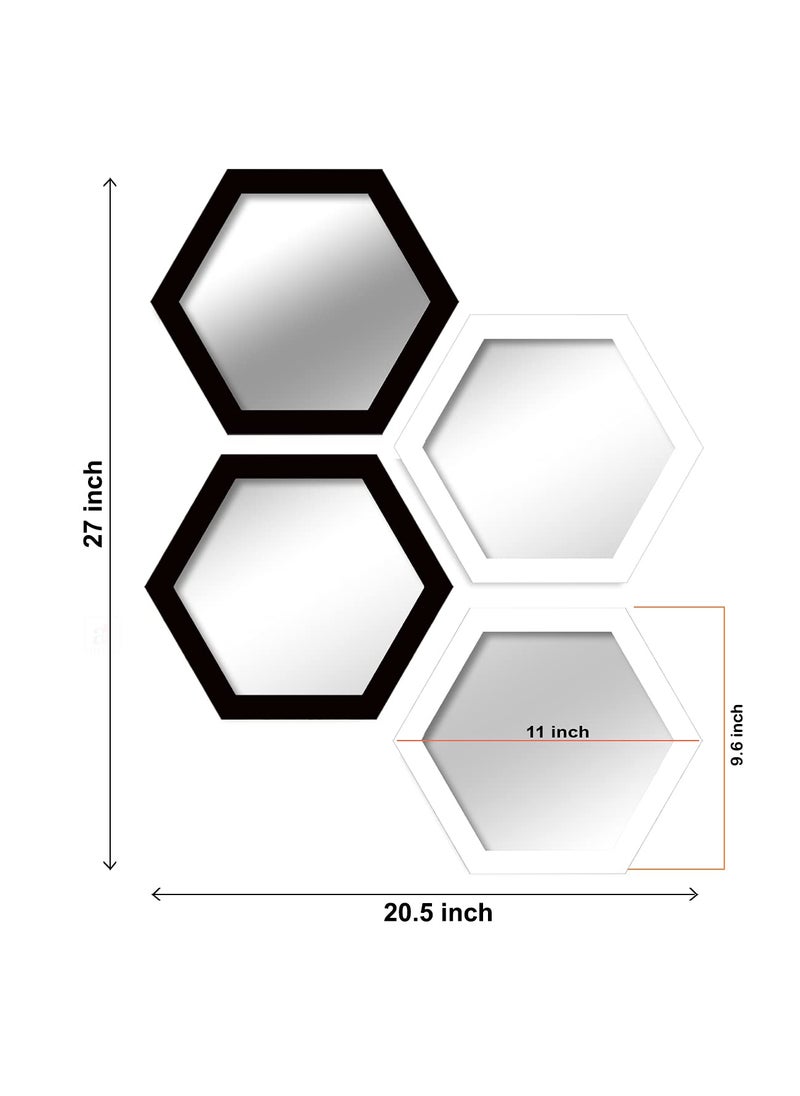 Art Street Art Street Decorative Wall Mirror White & Black Set of 4 Hexagon Shape for Home Decoration & Wall Decoration, Size-12.7x11 Inches  - Image 2