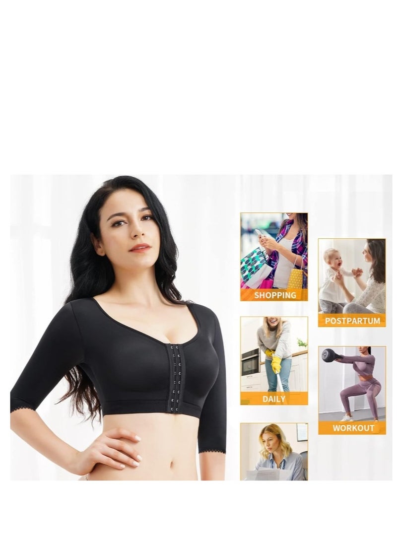 Y&D - Women's Sports Bra Wireless Front Buckle Yoga Arm Compression Sleeves Upper Shapers Slimmer Post Surgery Posture Corrector Shapewear Tops - Image 1