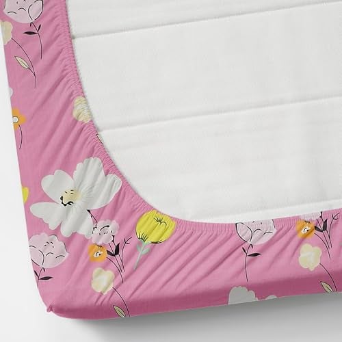 VOMZER 320 TC Cotton Feel All Around Elastic Fitted Bedsheets King Size, Premium Elastic Fitted King Size Bed Sheet for Double Bed with 2 Pillow Covers, Size- 78” x 72” (White Flower) - Image 5