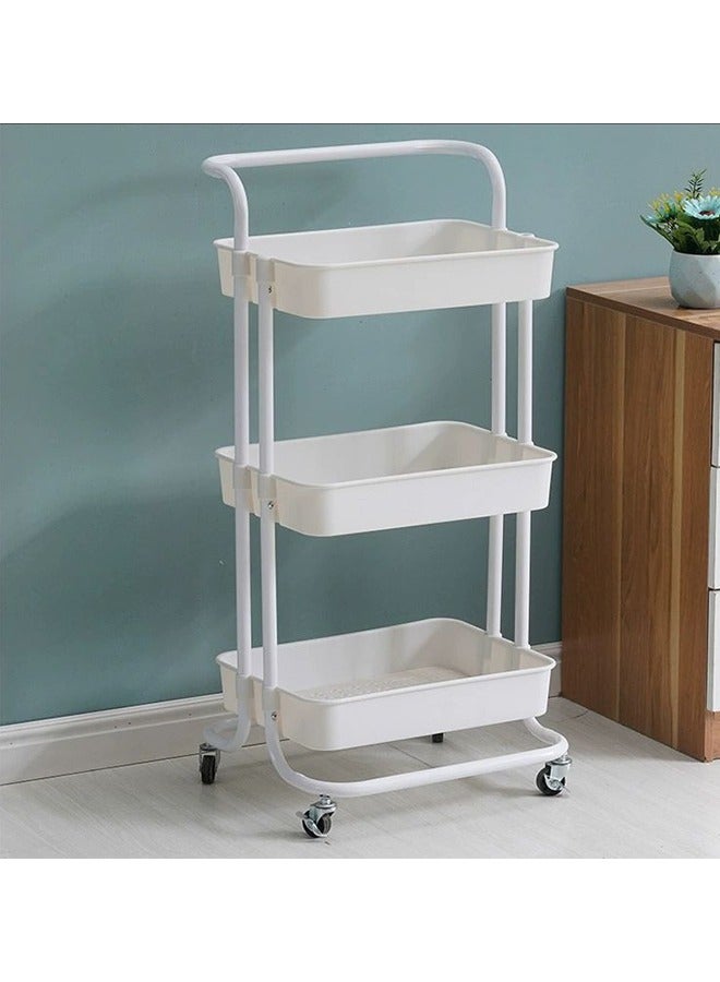 Movable Storage Rack, Floor Multi-Layer Storage Snack Trolley, Kitchen Sundry Storage Rack Drop, Fruit Snack Storage Rack, Living Room Clip Shelf, Trolley Shelf, Movable Storage Rack with Wheels, White - Image 2