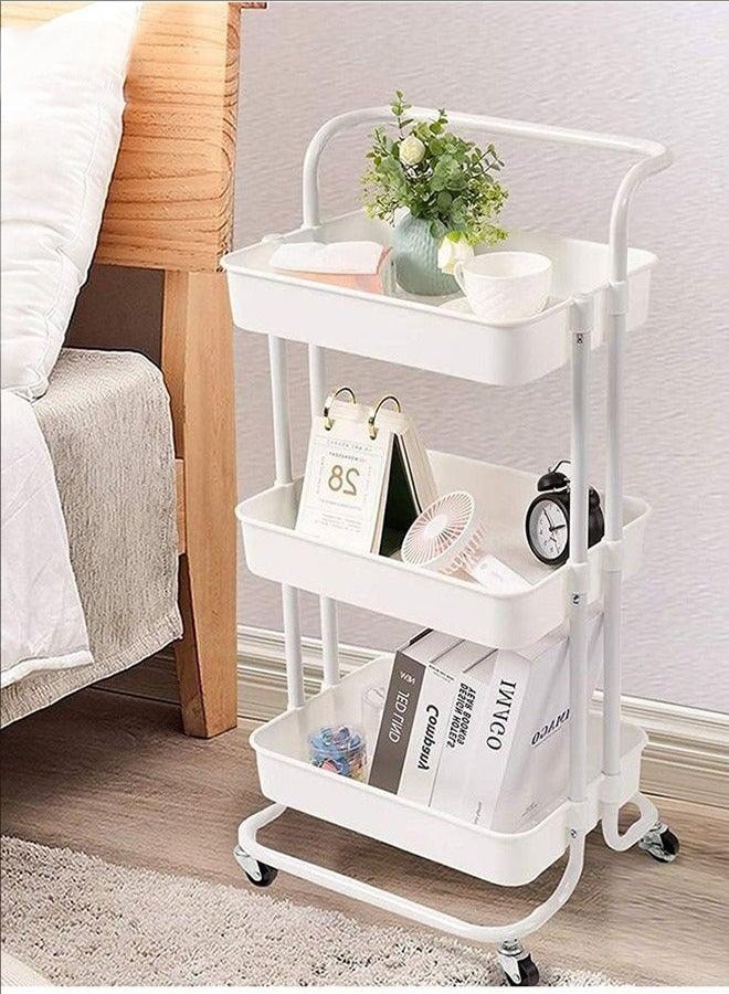 Movable Storage Rack, Floor Multi-Layer Storage Snack Trolley, Kitchen Sundry Storage Rack Drop, Fruit Snack Storage Rack, Living Room Clip Shelf, Trolley Shelf, Movable Storage Rack with Wheels, White - Image 3