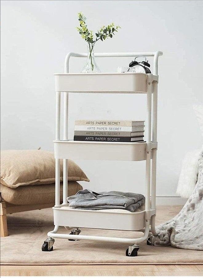 Movable Storage Rack, Floor Multi-Layer Storage Snack Trolley, Kitchen Sundry Storage Rack Drop, Fruit Snack Storage Rack, Living Room Clip Shelf, Trolley Shelf, Movable Storage Rack with Wheels, White - Image 5