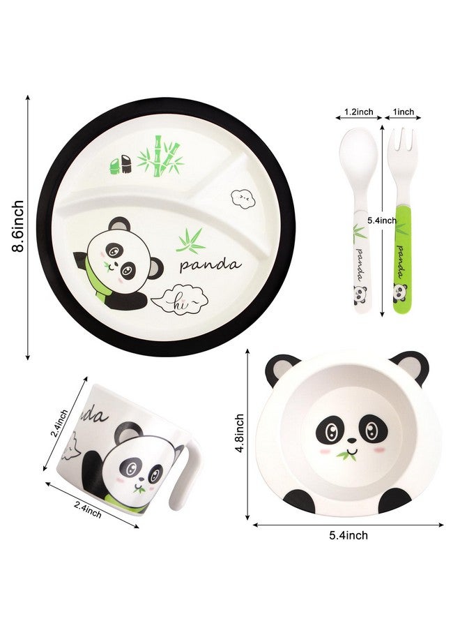 Qshare Bamboo Toddler Dinnerware Set,5Pcs Baby Plates and Bowls,Kids Dinnerware Set,Bamboo Kids Plates and Bowls Set,Christmas Kids Dishes Dinnerware Sets with Plate,Bowl,Cup,Fork and Spoon (Panda) - Image 1