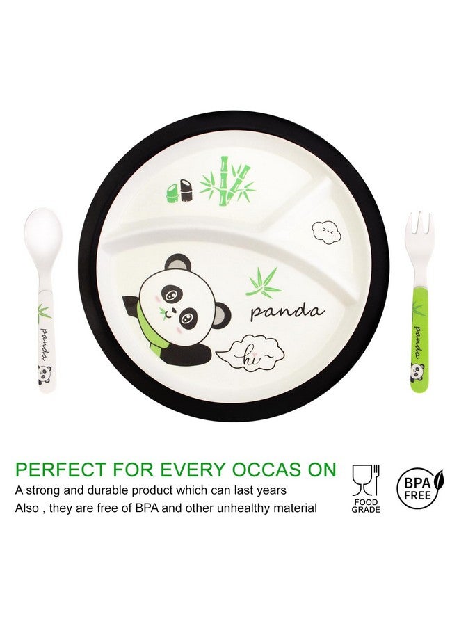 Qshare Bamboo Toddler Dinnerware Set,5Pcs Baby Plates and Bowls,Kids Dinnerware Set,Bamboo Kids Plates and Bowls Set,Christmas Kids Dishes Dinnerware Sets with Plate,Bowl,Cup,Fork and Spoon (Panda) - Image 4