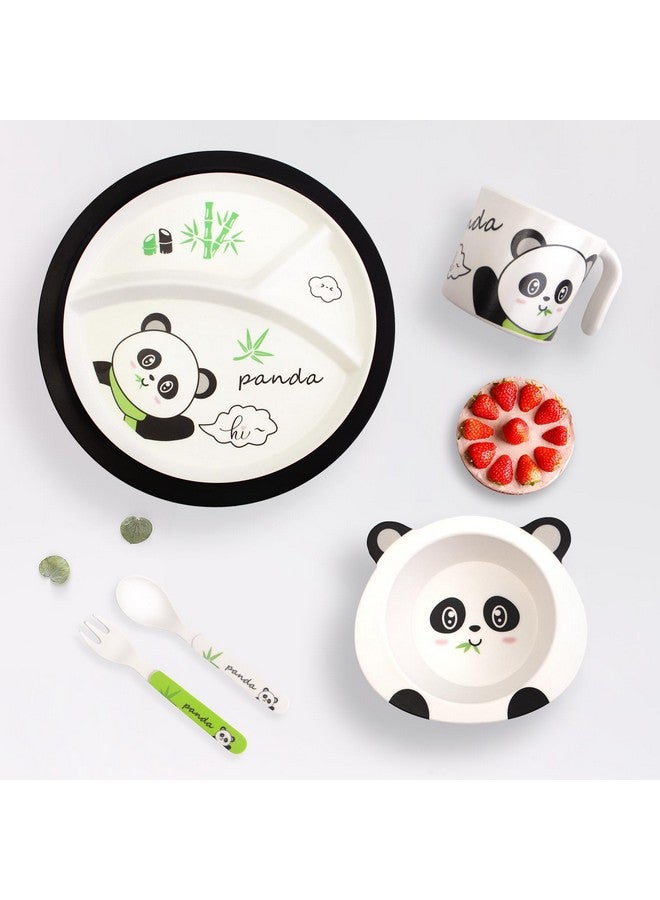 Qshare Bamboo Toddler Dinnerware Set,5Pcs Baby Plates and Bowls,Kids Dinnerware Set,Bamboo Kids Plates and Bowls Set,Christmas Kids Dishes Dinnerware Sets with Plate,Bowl,Cup,Fork and Spoon (Panda) - Image 2