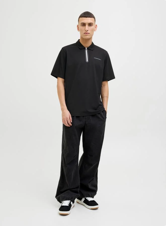 JACK & JONES Textured Badge Detail Regular Fit Polo T-Shirt