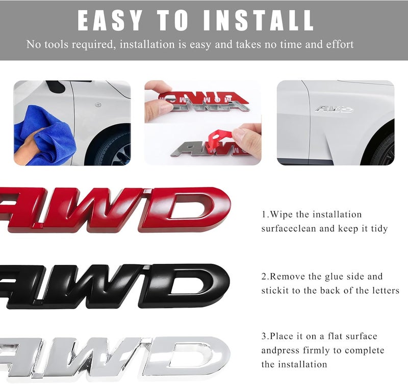 Wevdn 2 PCS AWD Emblem Sticker, 3D Metal Letter Badge Decal for Car Tailgate Side, Non-Fading AWD Emblem Sticker Fit Vehicle Tailgate Side Fenders, Universal Car Accessories (Silver) KSA standard compatible design - Image 3