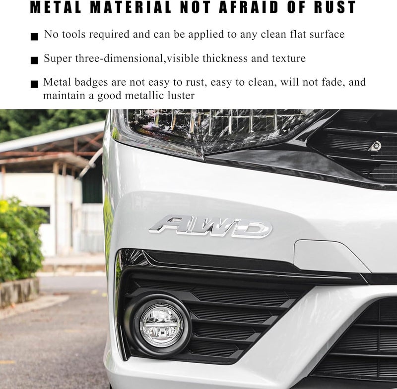 Wevdn 2 PCS AWD Emblem Sticker, 3D Metal Letter Badge Decal for Car Tailgate Side, Non-Fading AWD Emblem Sticker Fit Vehicle Tailgate Side Fenders, Universal Car Accessories (Silver) KSA standard compatible design - Image 4