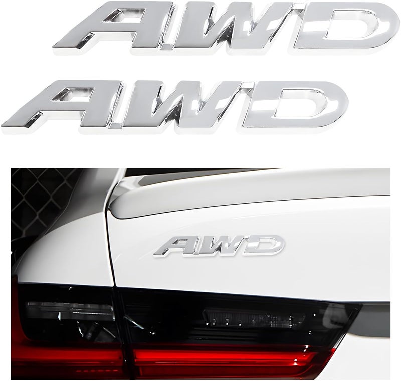 Wevdn 2 PCS AWD Emblem Sticker, 3D Metal Letter Badge Decal for Car Tailgate Side, Non-Fading AWD Emblem Sticker Fit Vehicle Tailgate Side Fenders, Universal Car Accessories (Silver) KSA standard compatible design - Image 1