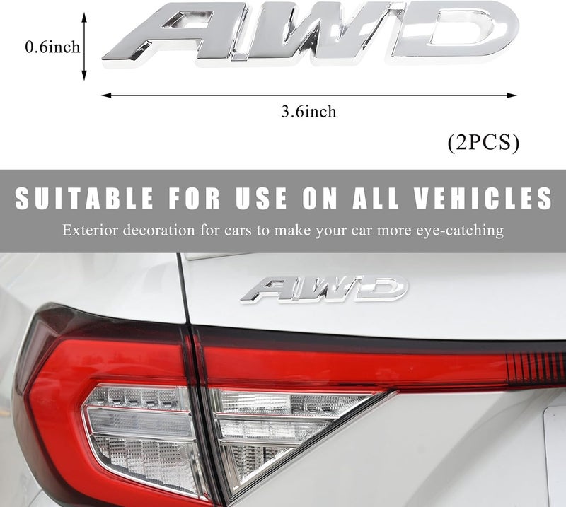 Wevdn 2 PCS AWD Emblem Sticker, 3D Metal Letter Badge Decal for Car Tailgate Side, Non-Fading AWD Emblem Sticker Fit Vehicle Tailgate Side Fenders, Universal Car Accessories (Silver) KSA standard compatible design - Image 2
