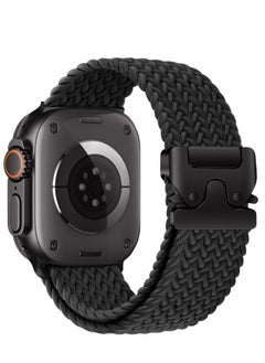 SZOXST Compatible for Apple Watch Band 42mm 41mm 40mm 38mm Elastic Nylon Braided Secure & Comfortable Stretchy Strap for Women Men,Parachute Buckle Bands for iWatch Series 10 9 8 7 6 5 4 3 SE Black  - Image 1