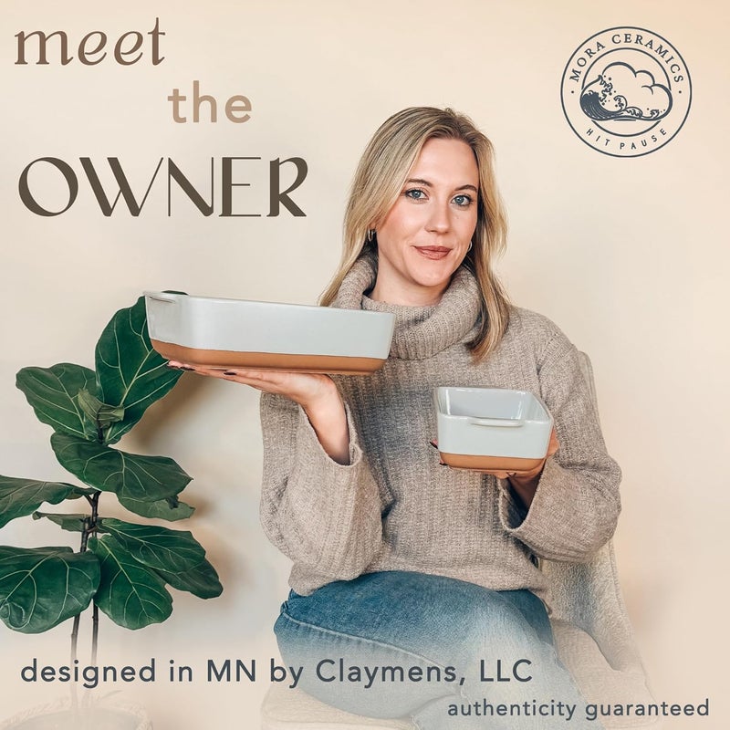 Mora Ceramic Set of 2 Baking Dishes For Casserole Banana Bread Brownies Broiling Roasting and Baking 7x11 in and Loaf Pans  Porcelain Serving Bakeware from Oven to Table Freezer Safe  Grey - Image 3