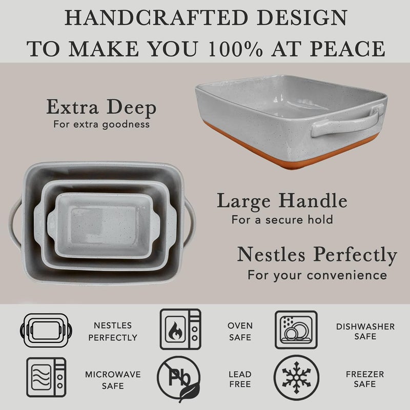 Mora Ceramic Set of 2 Baking Dishes For Casserole Banana Bread Brownies Broiling Roasting and Baking 7x11 in and Loaf Pans  Porcelain Serving Bakeware from Oven to Table Freezer Safe  Grey - Image 4