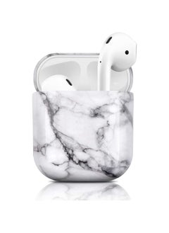 Protective Hard Case Cover Compatible with AirPods 2/1 Generation Skin Portable & Shockproof Women Girls Men with Keychain (White)