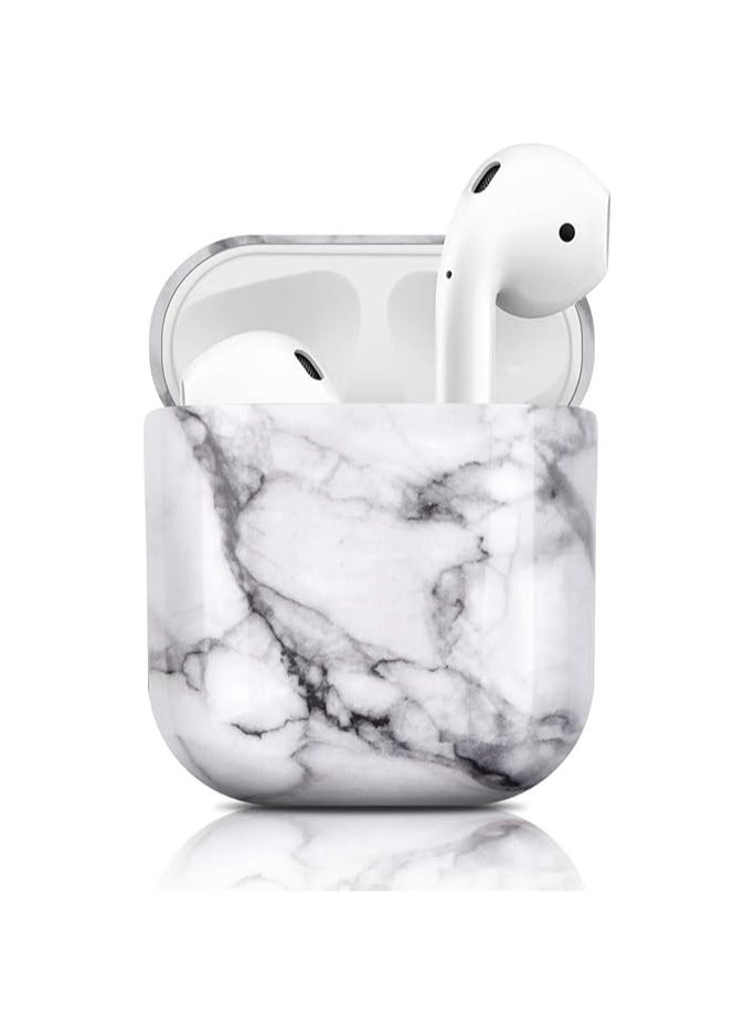 Generic - Protective Hard Case Cover Compatible with AirPods 2/1 Generation Skin Portable & Shockproof Women Girls Men with Keychain (White) - Image 1
