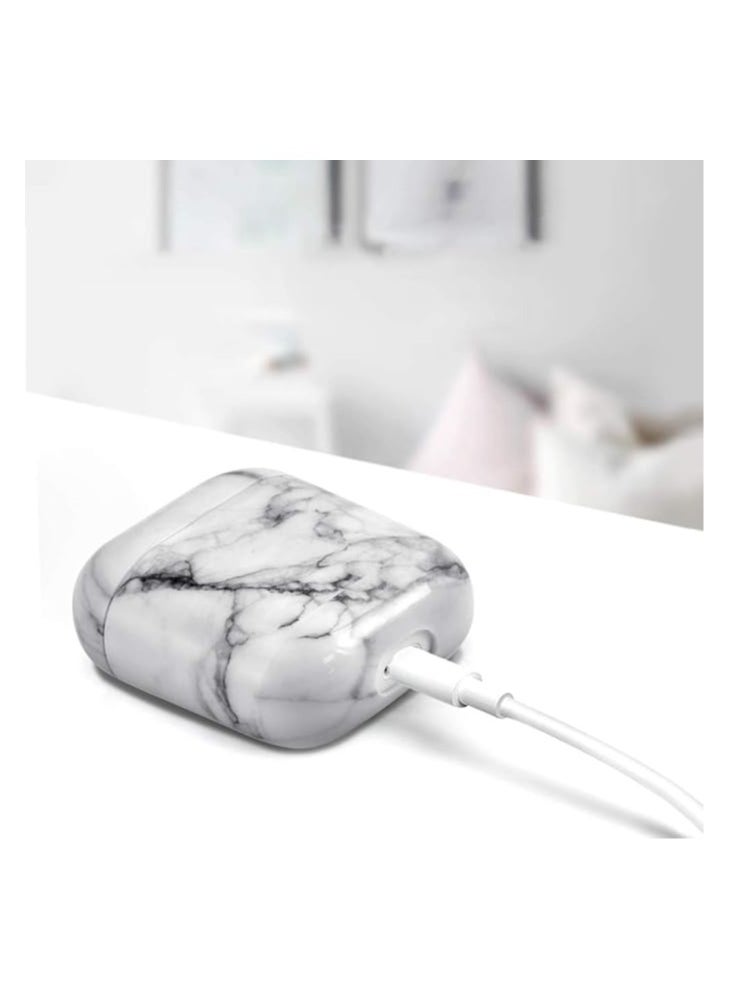 Generic - Protective Hard Case Cover Compatible with AirPods 2/1 Generation Skin Portable & Shockproof Women Girls Men with Keychain (White) - Image 1