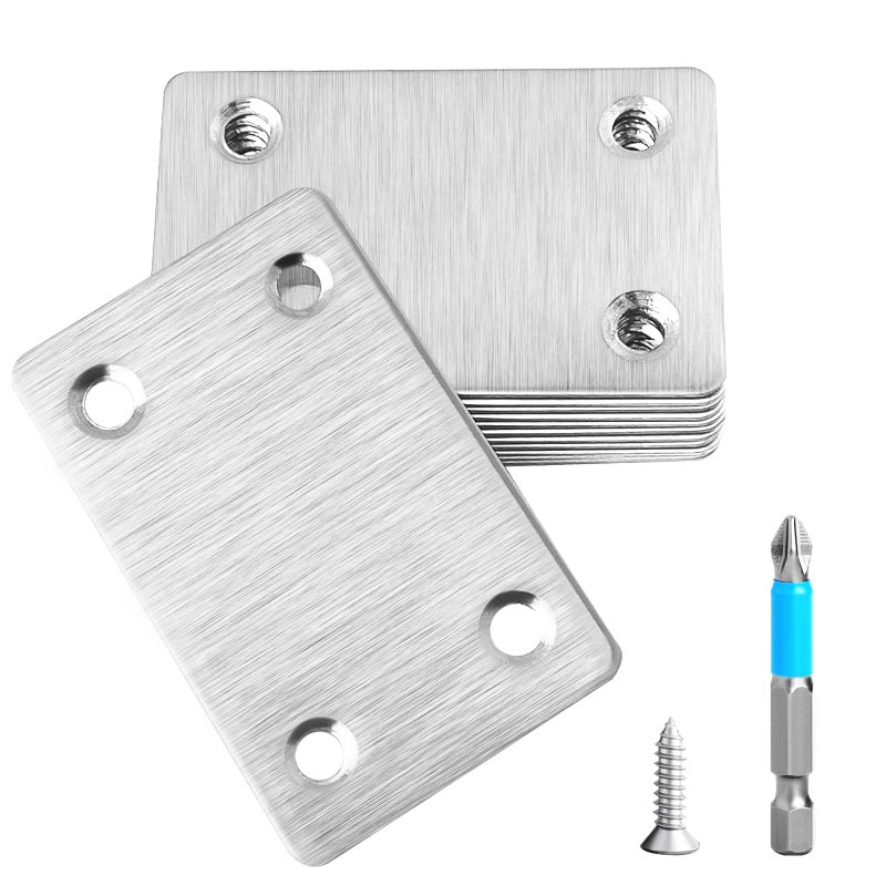Anterrific 12 Pcs Mending Plate, 2.37 x 1.5 inch Stainless Steel Flat Plates with Holes, Straight Metal Mounting Braces Brackets Kit for Furniture, Wood Joint Connector (Silver, 2.36 inch) - Image 1