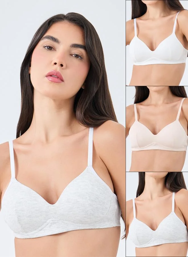 Styli Styli Pack of 3 - Non Wired Ribbed T-Shirt Bra