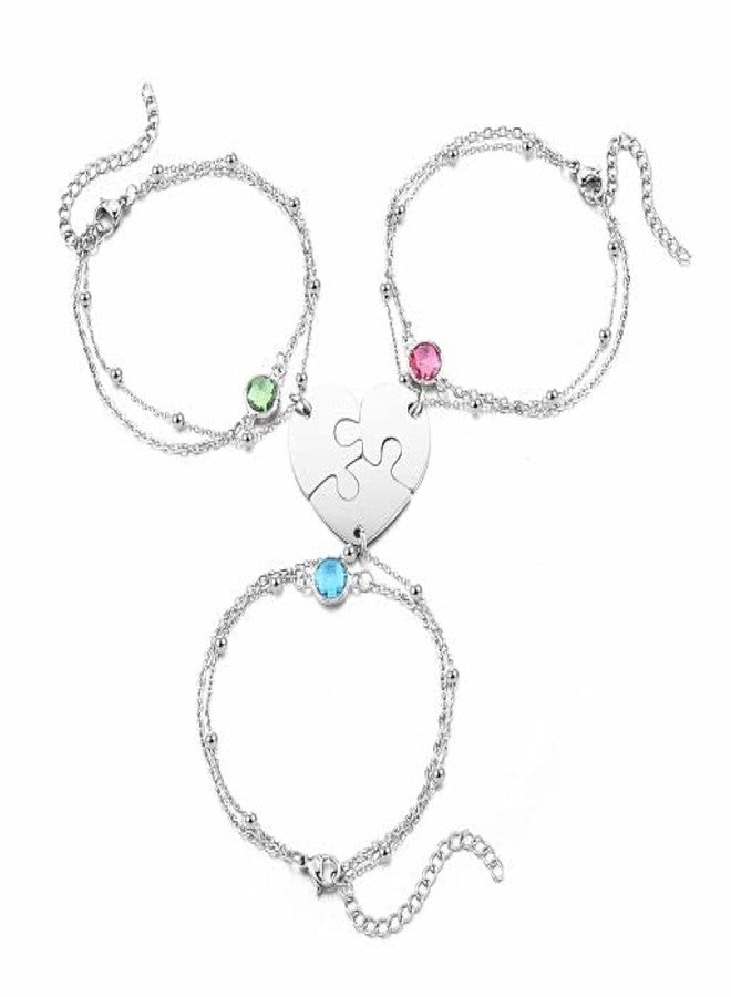 PESOENTH Best Friend friendship Bracelets for 3 Heart Puzzle BFF Matching Bracelets Gifts For best Friends Women Birthday Christmas - Image 1