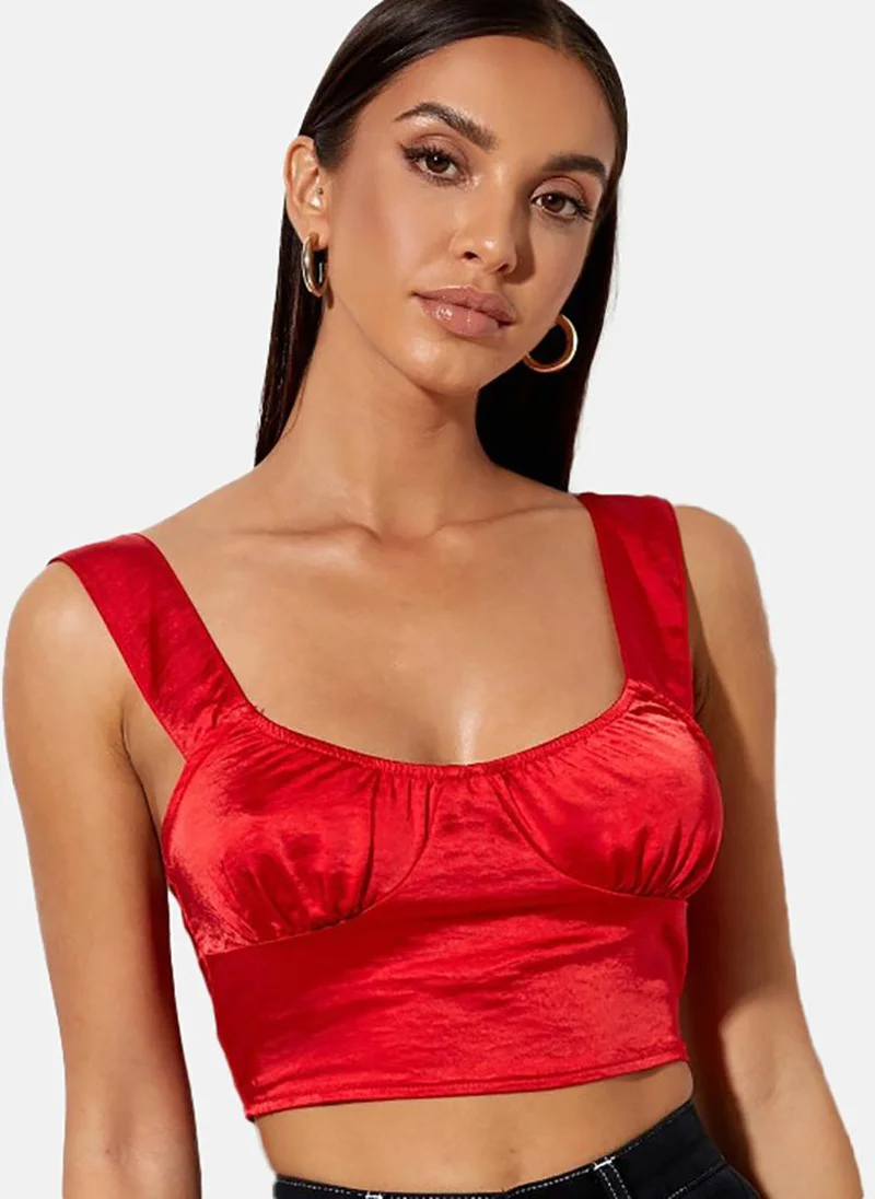 YUNIQEE Red Solid Sleeveless Round Neck Corset