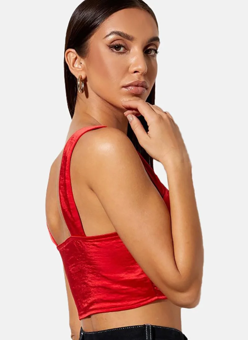 YUNIQEE Red Solid Sleeveless Round Neck Corset
