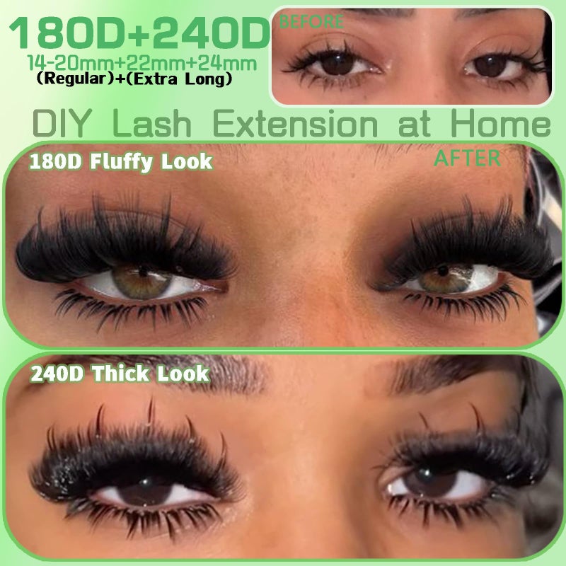 kmilro Lashes Clusters 180D+240D Thick Lash Clusters 14-24mm Long Cluster Eyelash Extensions 432Pcs Eyelash Clusters Waterproof Volume Individual Cluster Lashes Soft Wispy Mink False Eyelashes - Image 2