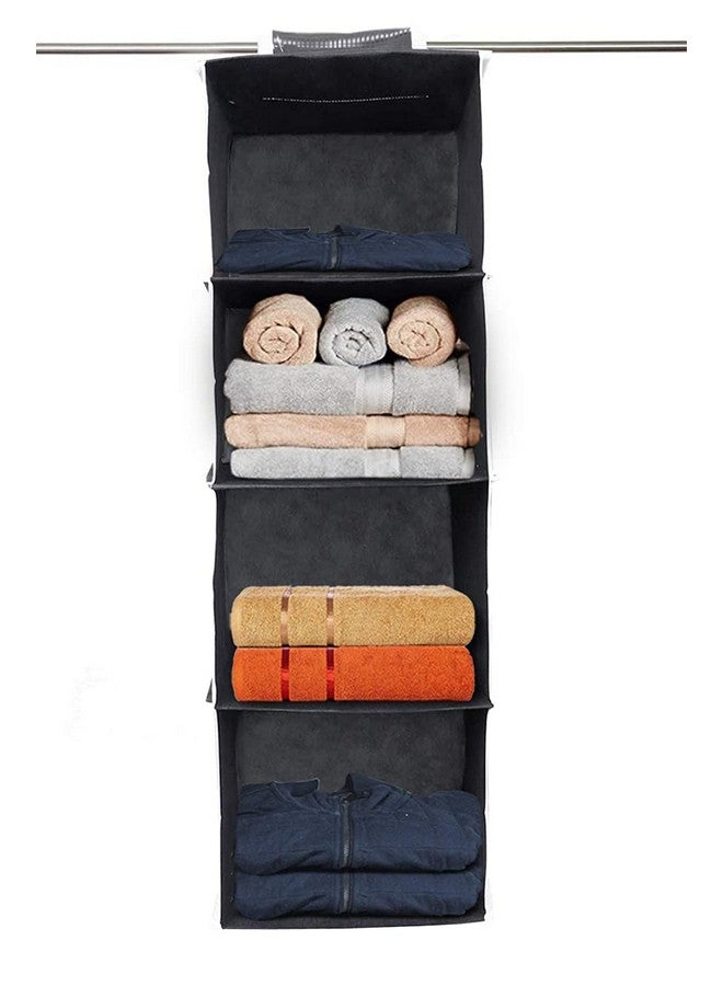 كوبير إندستريز منظم خزانة ملابس مكون من 4 رفوف من Kuber Industries | خزانة ملابس غير منسوجة قابلة للطي | رف معلق للملابس | منظم ملابس مكون من 4 رفوف | عبوة من قطعتين (أسود) - Image 3