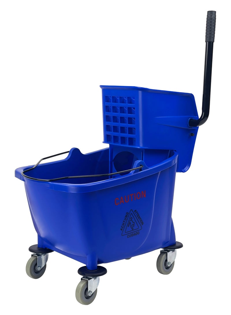 Gator Mop Bucket & Side-Press Wringer | 360-Degree Rotating Swivel Wheels | Large Water Chamber | Suitable For Restaurants, Offices, Halls, Communal Spaces, Hotels, & Homes | 32 Liters | Blue - Image 1
