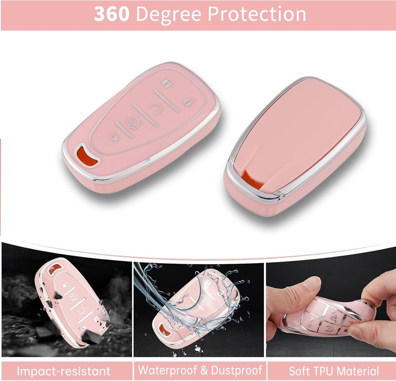 PANGPAI Pink Key Fob Cover for Chevy, Soft TPU Key Case Protection with Bling Keychain Fit for Chevrolet Equinox Malibu Camaro Traverse - Image 3